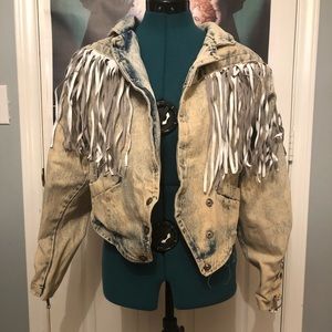 80s acid wash denim tassel jacket